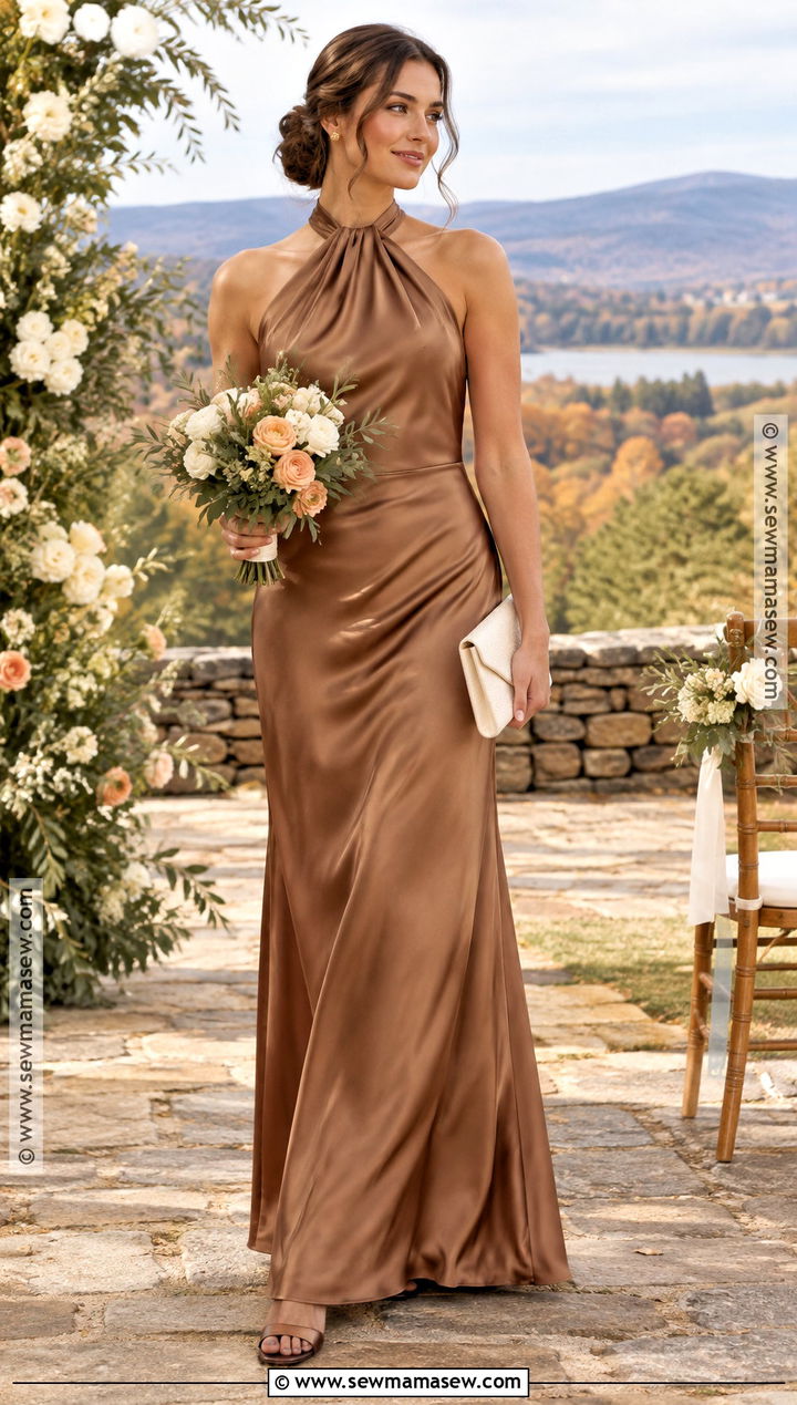 Caramel Satin Bridesmaid Dress - 20 fall wedding colors bridesmaid dresses