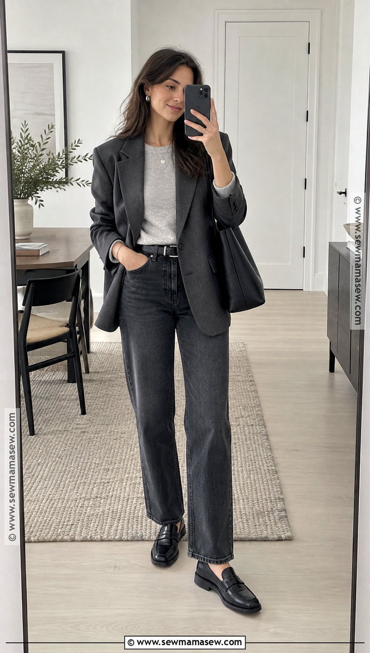 Carbon Gray Blazer And Gray Jeans Outfit - 15 autumn winter fashion colors ideas