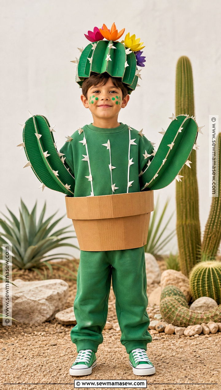 Cardboard Cactus Costume - 35 recycled costumes for kids