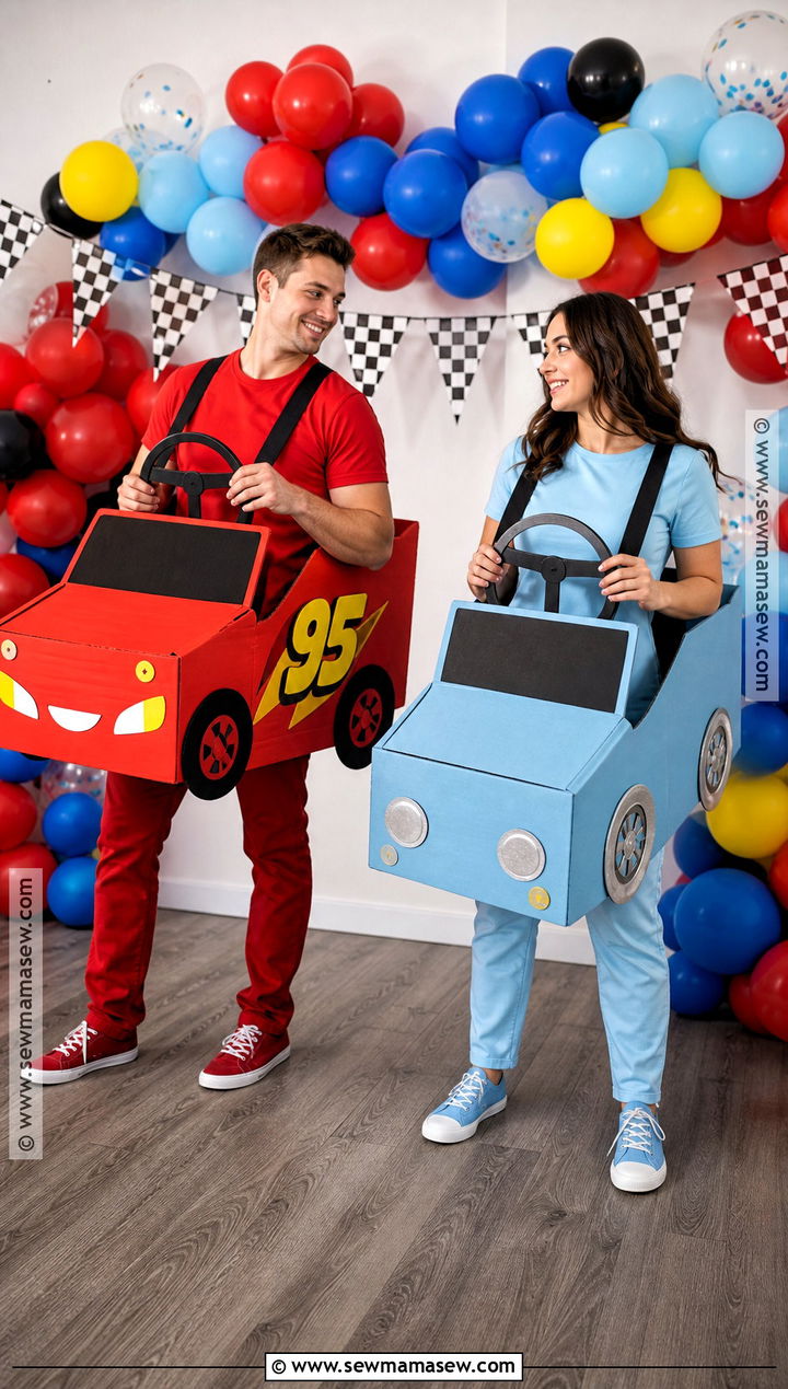 Cardboard Lightning McQueen And Sally Costume - 30 cars couple costume ideas
