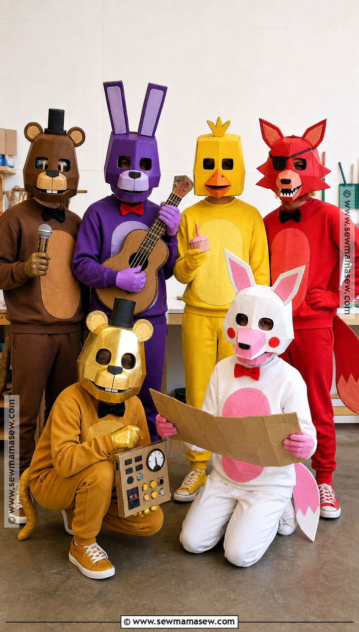 Cardboard Mask FNAF Group Costume - 30 fnaf group costume ideas