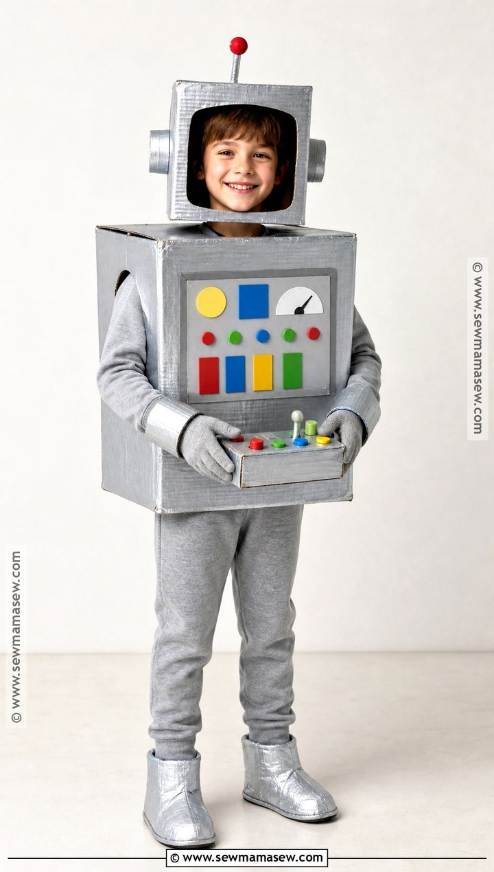 Cardboard Robot Costume With Silver Boxes - 40 boys halloween costumes