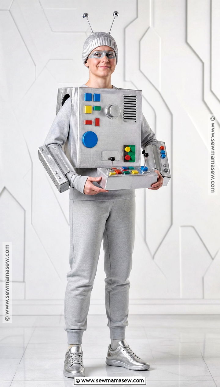Cardboard Robot Costume With Silver Clothes - 30 basic costume ideas