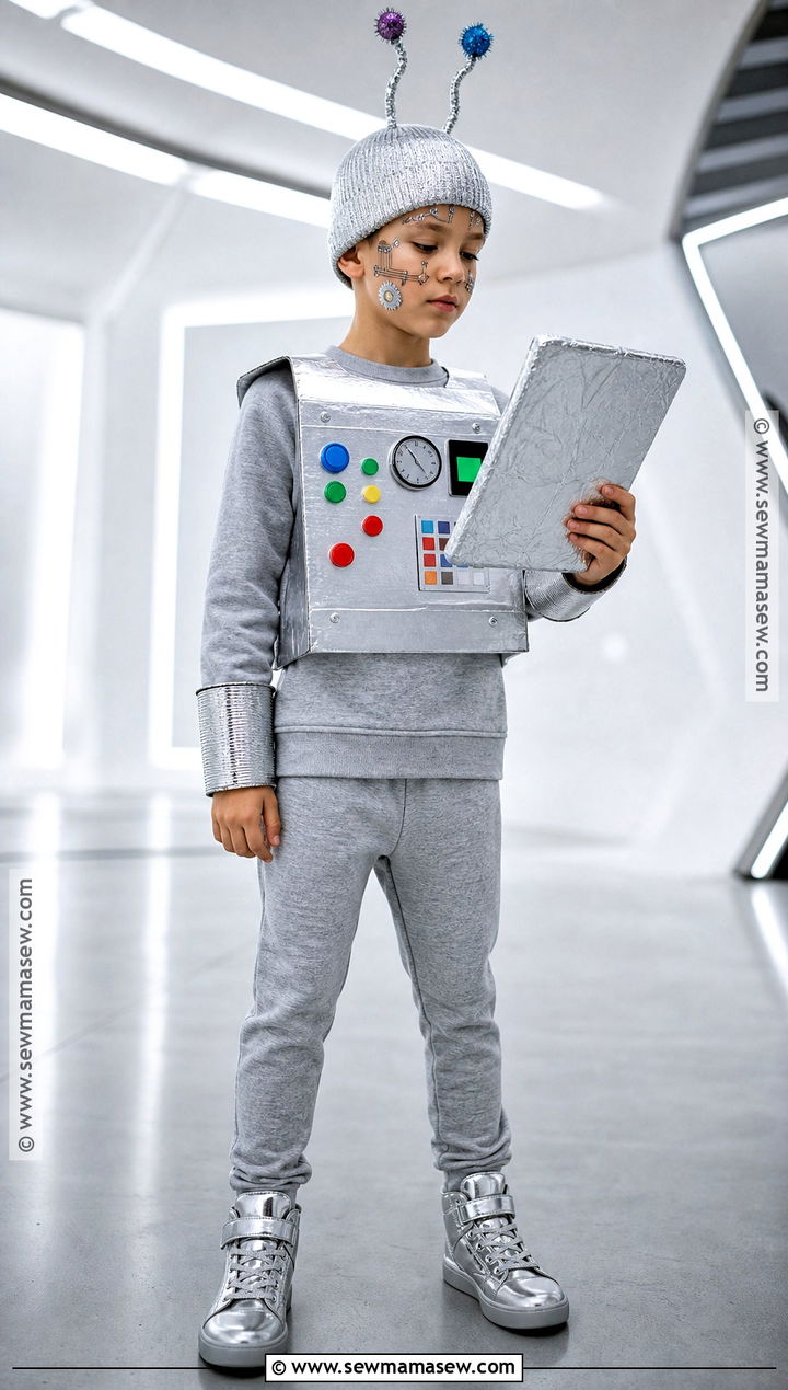 Cardboard Robot Costume With Silver Sneakers - 40 kids costumes