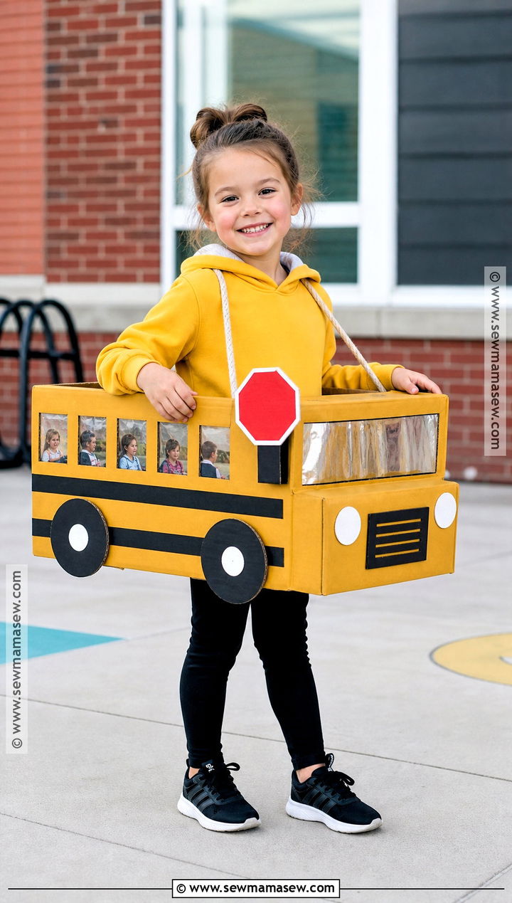 Cardboard School Bus Costume - 35 recycled costumes for kids