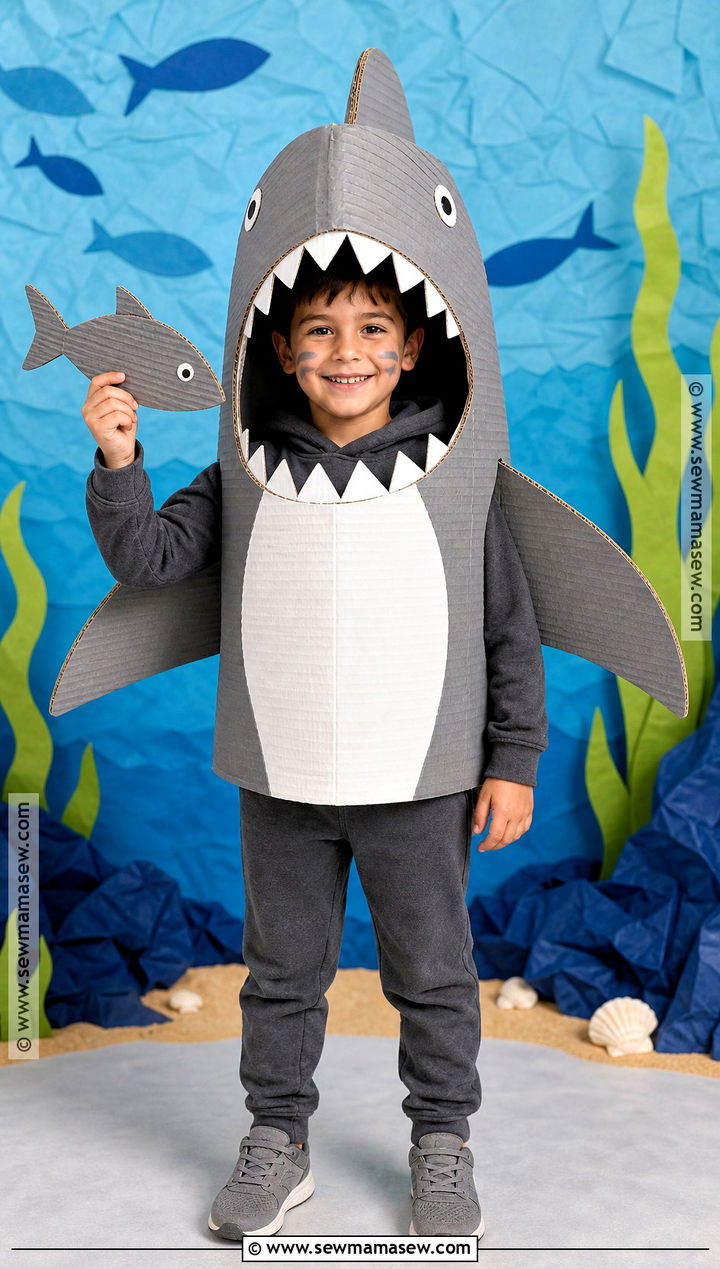 Cardboard Shark Costume - 35 recycled costumes for kids