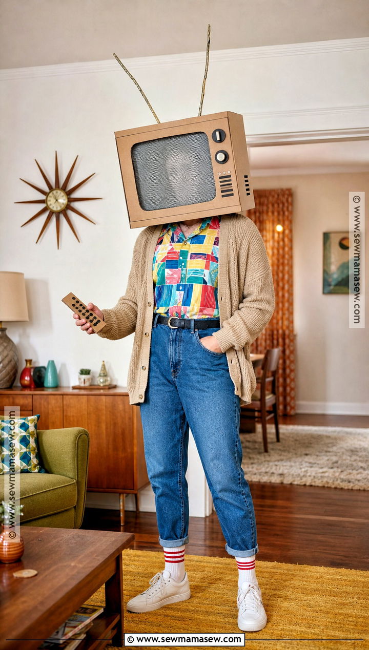 Cardboard TV Head Halloween Mask Costume - 40 halloween mask ideas