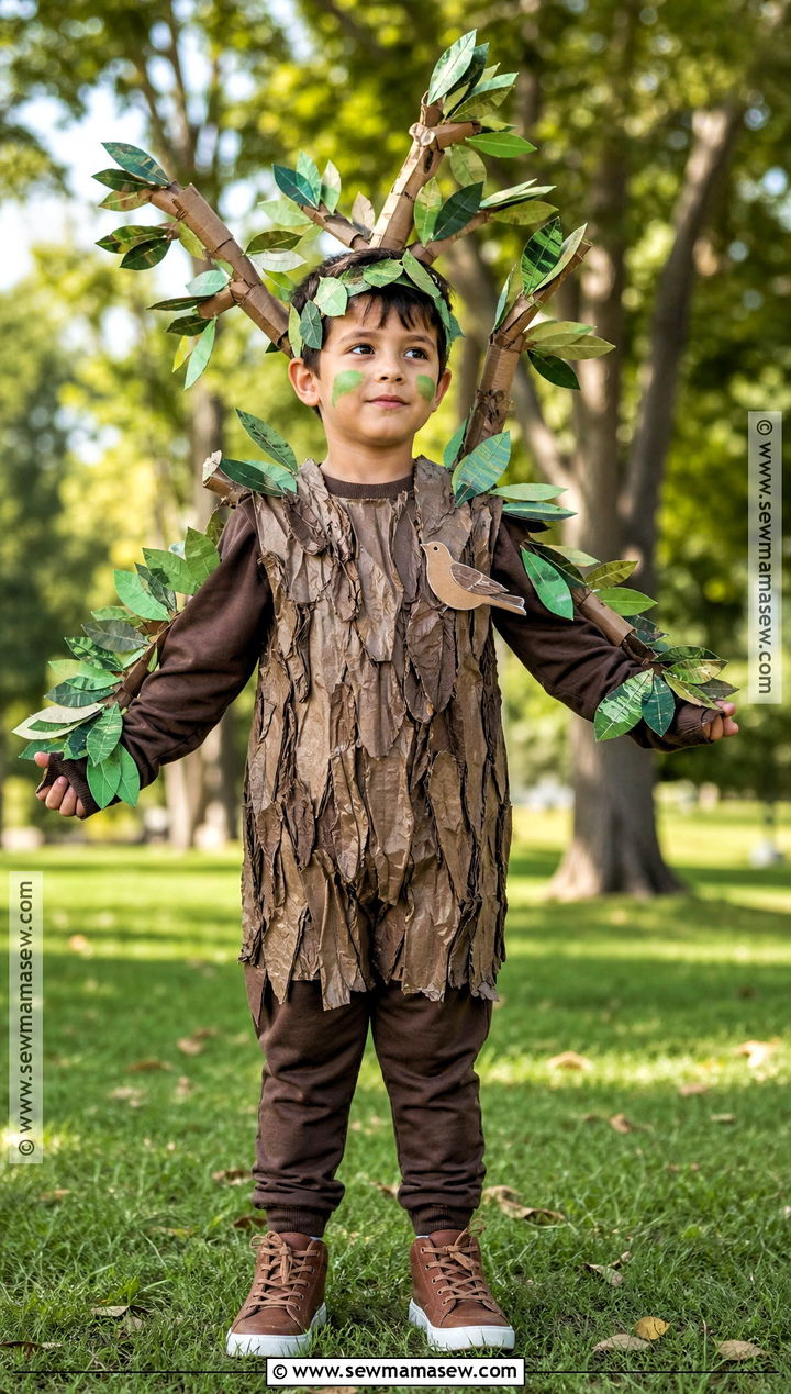 Cardboard Tree Costume - 35 recycled costumes for kids