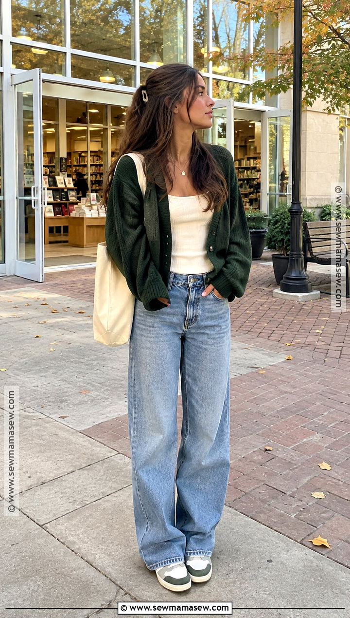 Cardigan And Baggy Jeans College Outfit - 15 back to school college outfits 2026