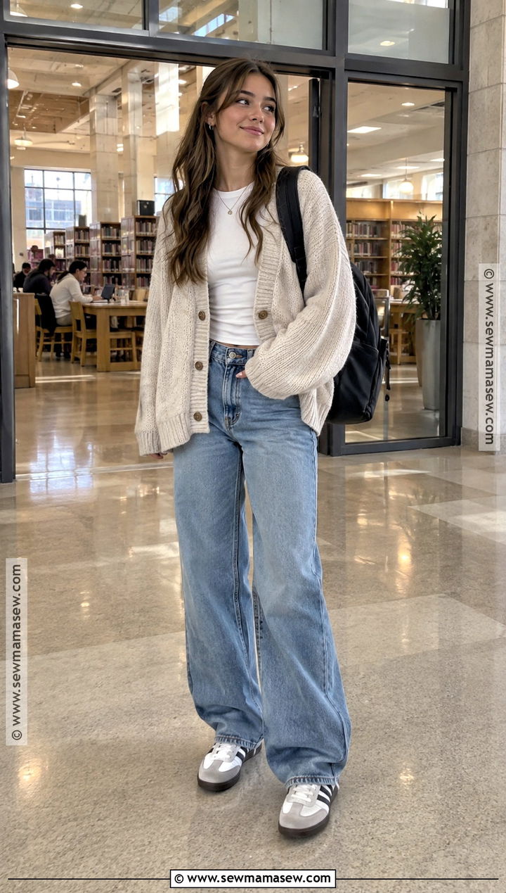 Cardigan And Baggy Jeans Fall School Outfit - 20 fall school outfits highschool