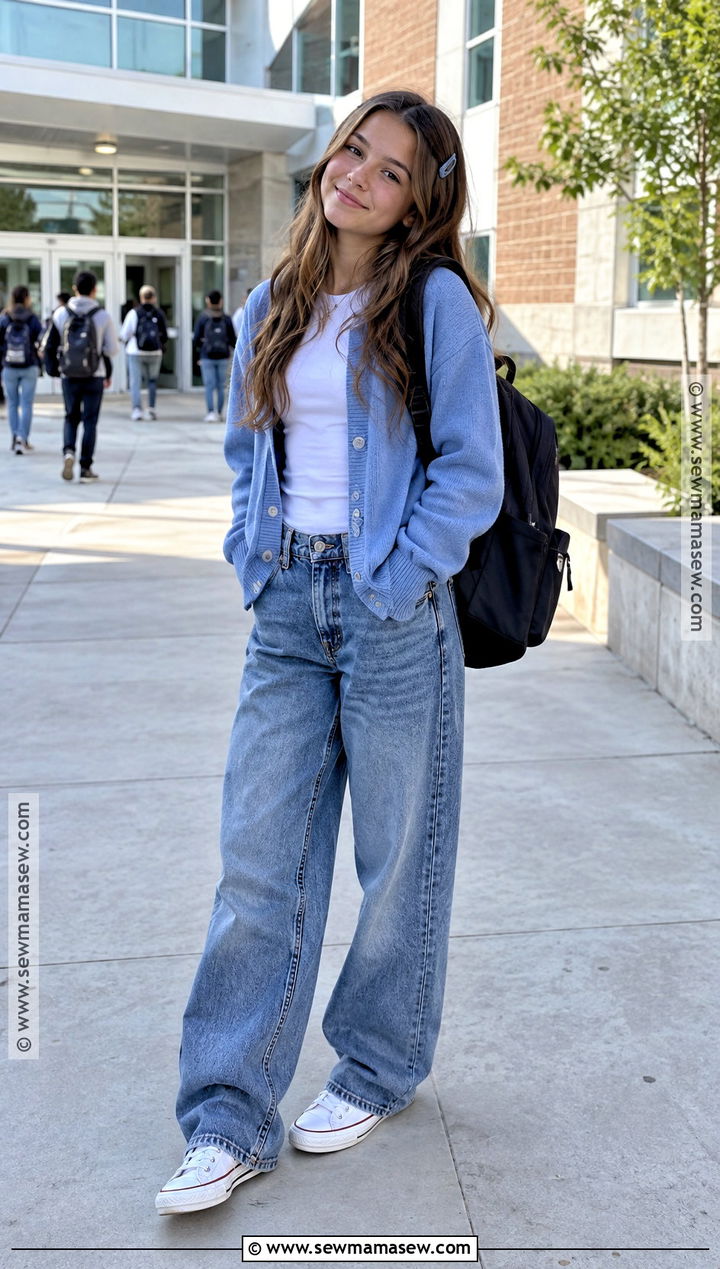 Cardigan And Baggy Jeans School Outfit - 15 grade 8 back to school outfits