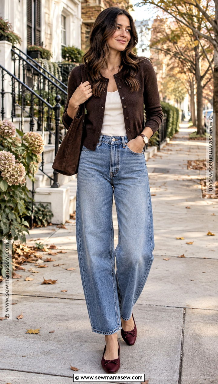 Cardigan And Barrel Jeans Fall Outfit - 15 Fall Outfits Women Trendy