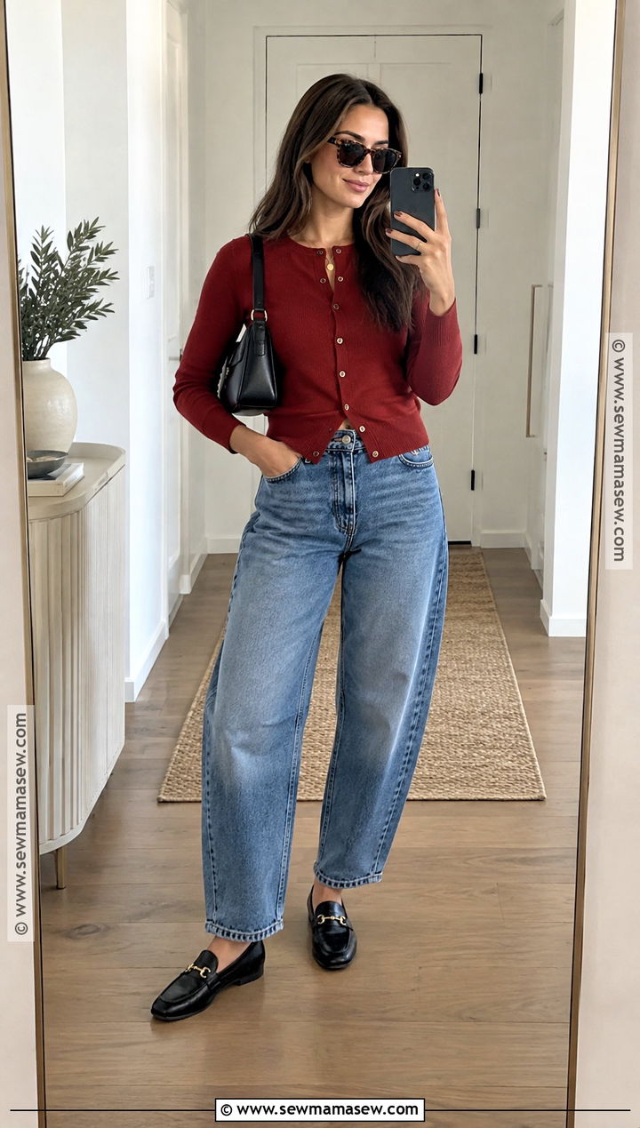 Cardigan And Barrel Leg Jeans Autumn Outfit - 15 autumn outfits inspo 2026