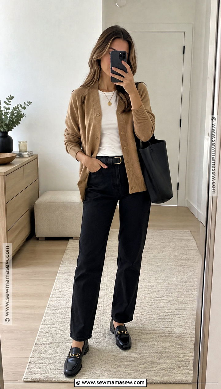 Cardigan And Black Jeans Fall Capsule Outfit - 15 Fall 2026 Wardrobe Capsule Ideas