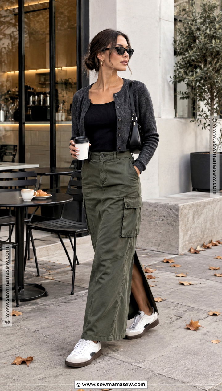Cardigan And Cargo Maxi Skirt Fall Baddie Outfit - 20 chill baddie outfits fall