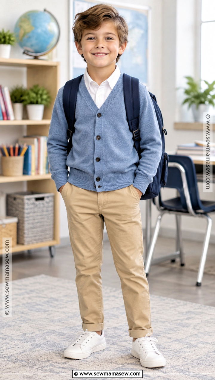 Cardigan And Chinos Picture Day Outfit - 15 Back To School Capsule Wardrobe Ideas for Kids