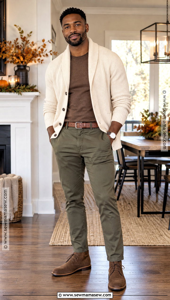 Cardigan And Chinos Thanksgiving Outfit - 15 black men thanksgiving outfit ideas