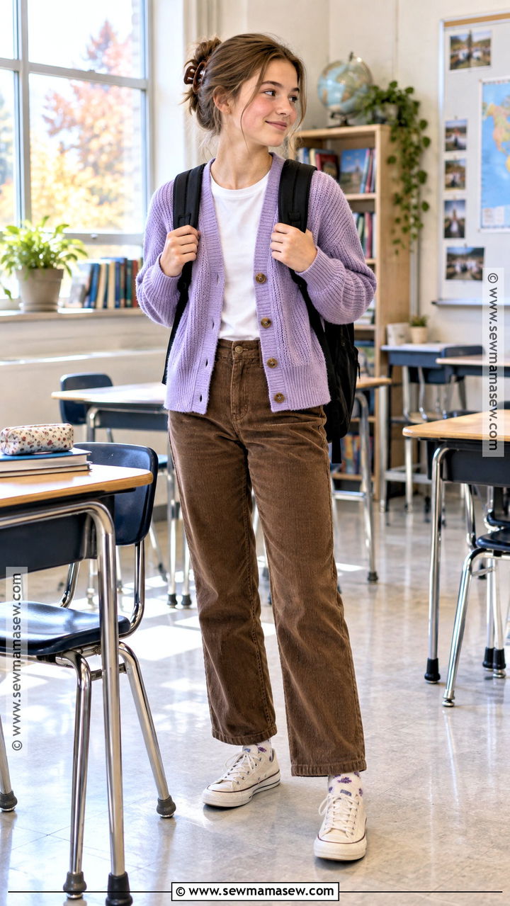 Cardigan And Corduroy Pants For 7th Grade - 20 Cute Back To School Outfits 7Th Grade