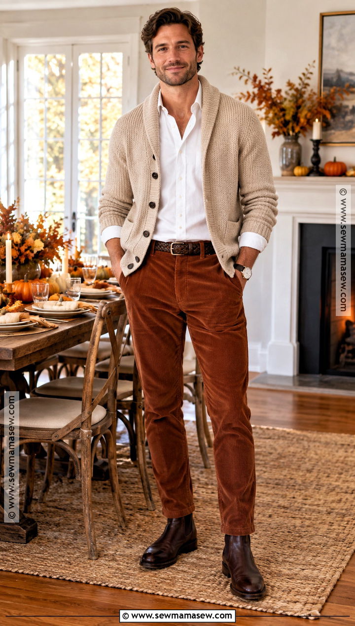 Cardigan And Corduroy Thanksgiving Outfit - 25 thanksgiving outfit ideas for men