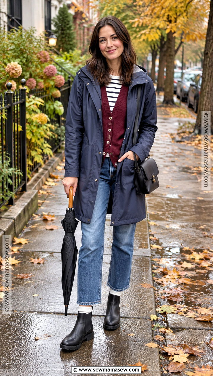 Cardigan And Cropped Jeans Autumn Rain Outfit - 20 rainy day autumn outfit ideas