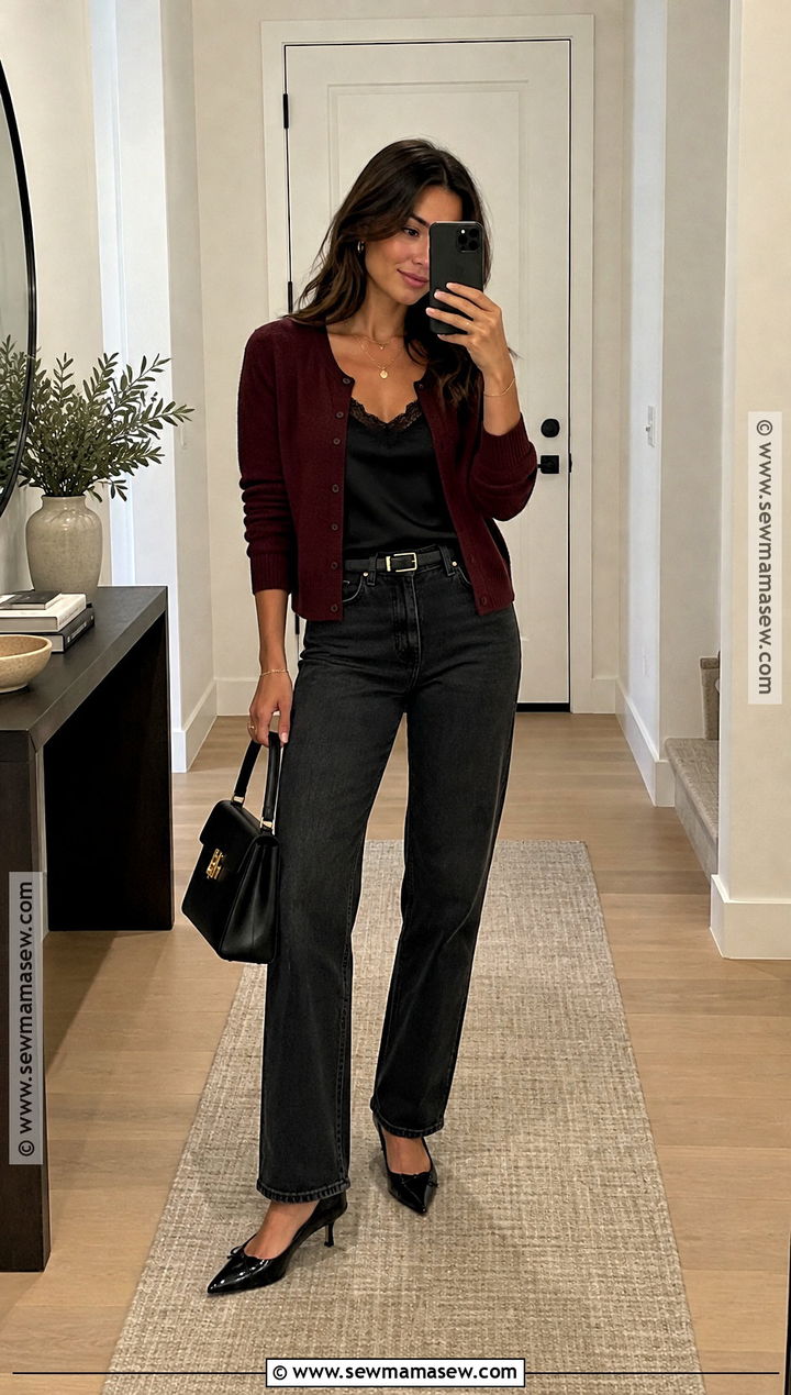 Cardigan And Dark Jeans Fall Date Night Outfit - 15 fall date night outfit ideas 2026