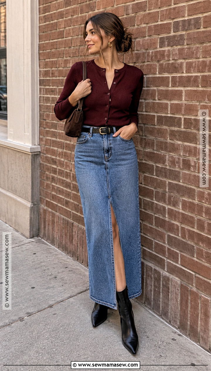 Cardigan And Denim Maxi Skirt Fall Outfit - 15 Fall Outfit Instagram Pictures Ideas