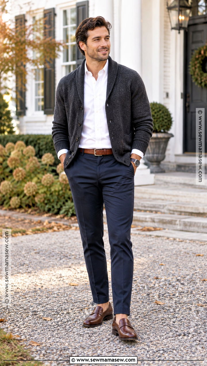 Cardigan And Dress Pants Fall Engagement Outfit - 15 men fall engagement outfit ideas