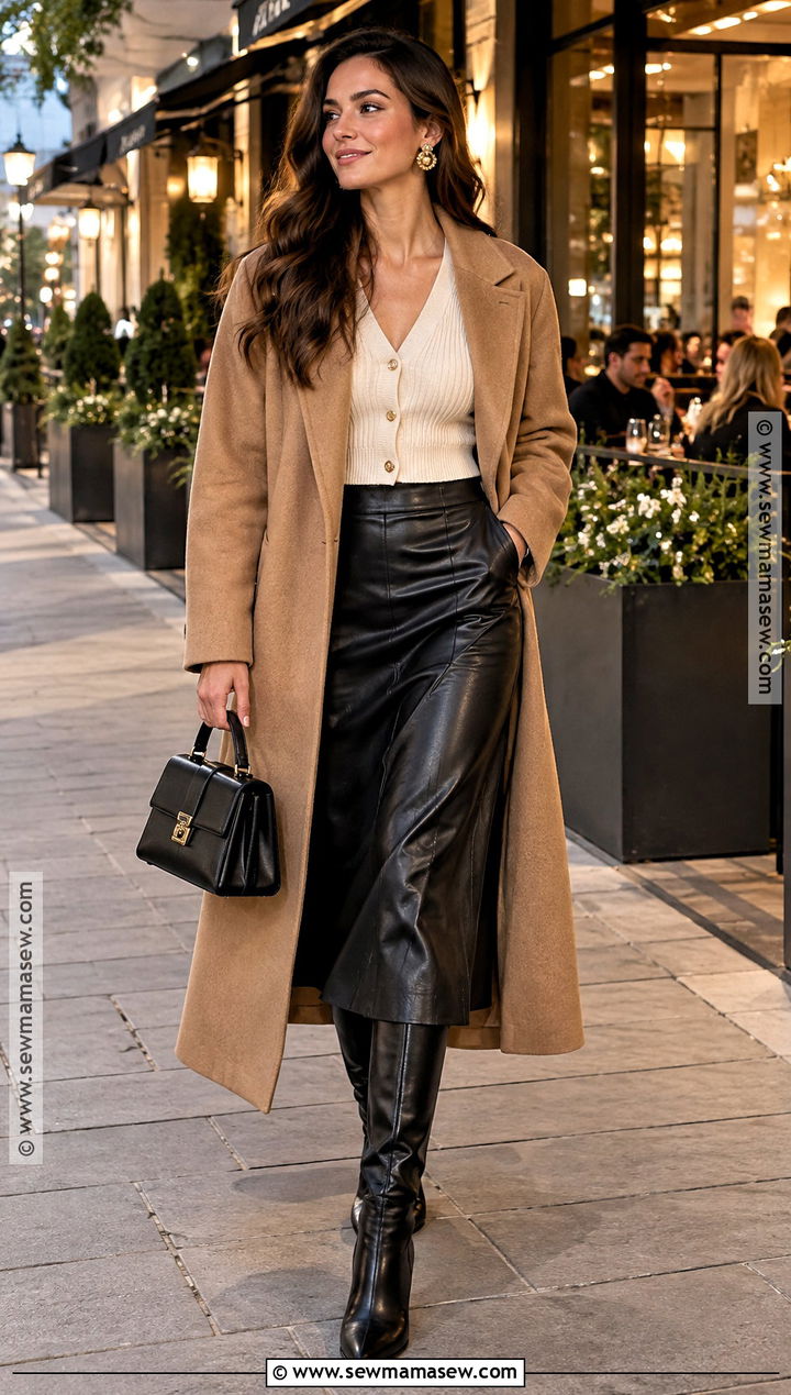 Cardigan And Faux Leather Midi Skirt Autumn Date Night Outfit - 25 autumn date night outfit ideas