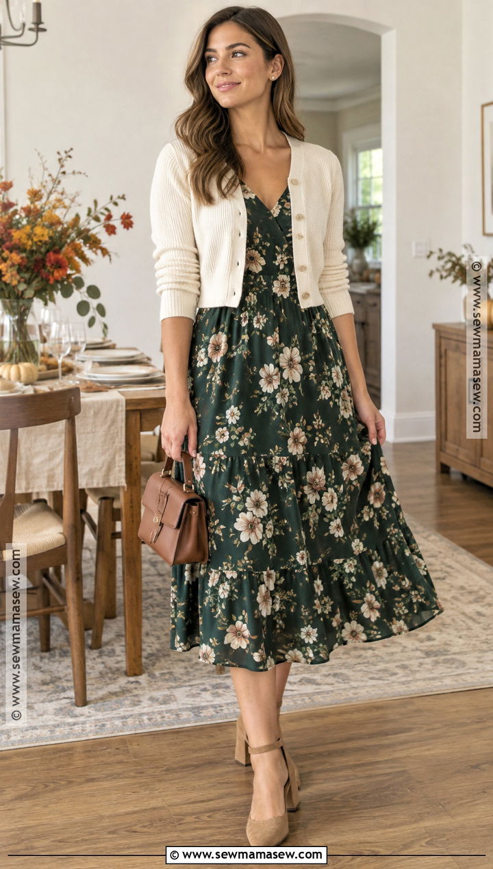 Cardigan And Floral Dress Fall Bridal Shower Outfit - 20 bridal shower guest outfit fall ideas