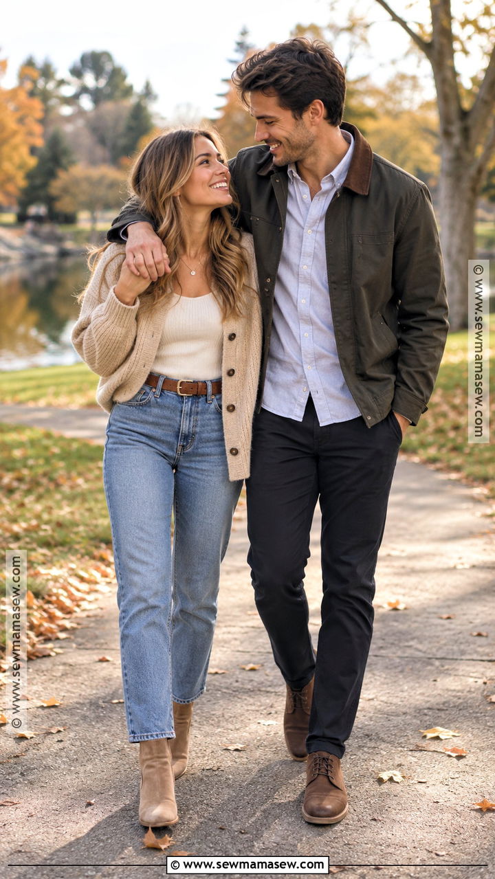 Cardigan And Jeans Fall Engagement Outfit - 20 engagement picture outfits fall