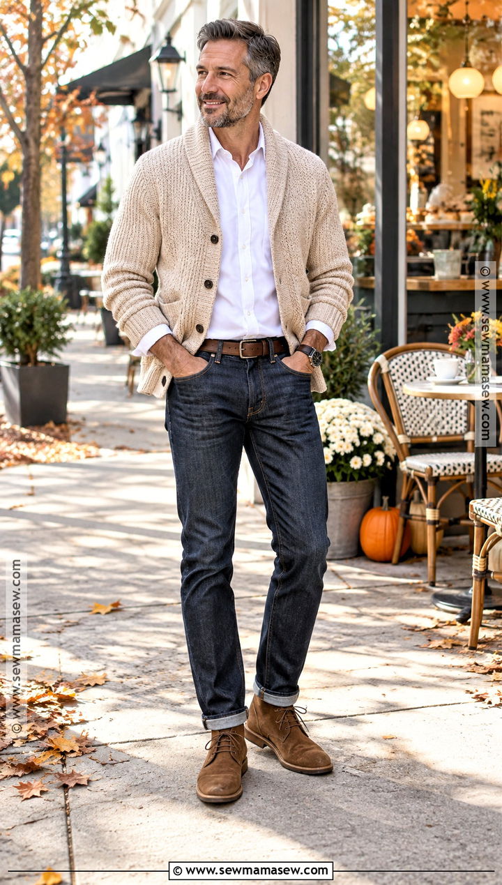Cardigan And Jeans Fall Outfit - 20 Fall Mens Fashion Ideas
