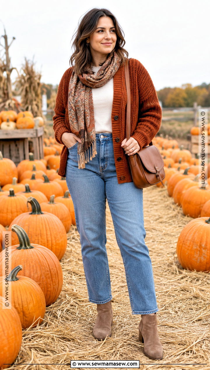 Cardigan And Jeans Pumpkin Farm Outfit - 25 pumpkin farm outfit ideas
