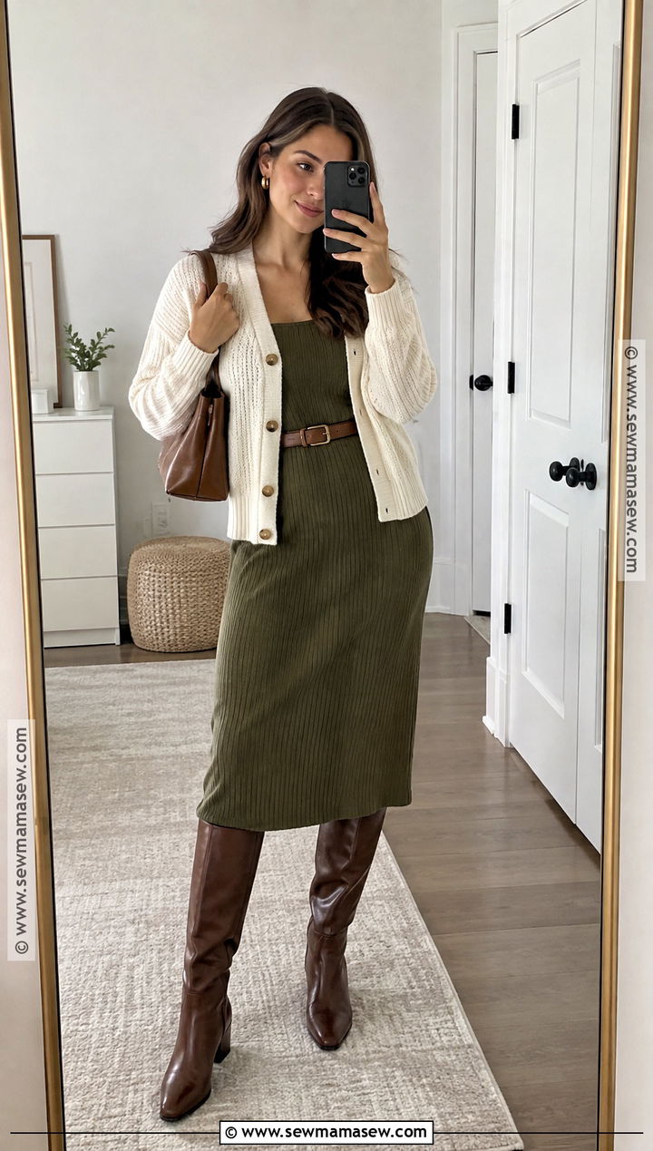 Cardigan And Midi Dress Fall Outfit - 15 fashion outfits fall 2026
