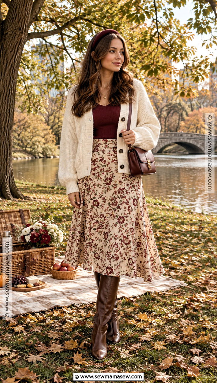 Cardigan And Midi Skirt Autumn Picnic Outfit - 25 autumn picnic outfit ideas