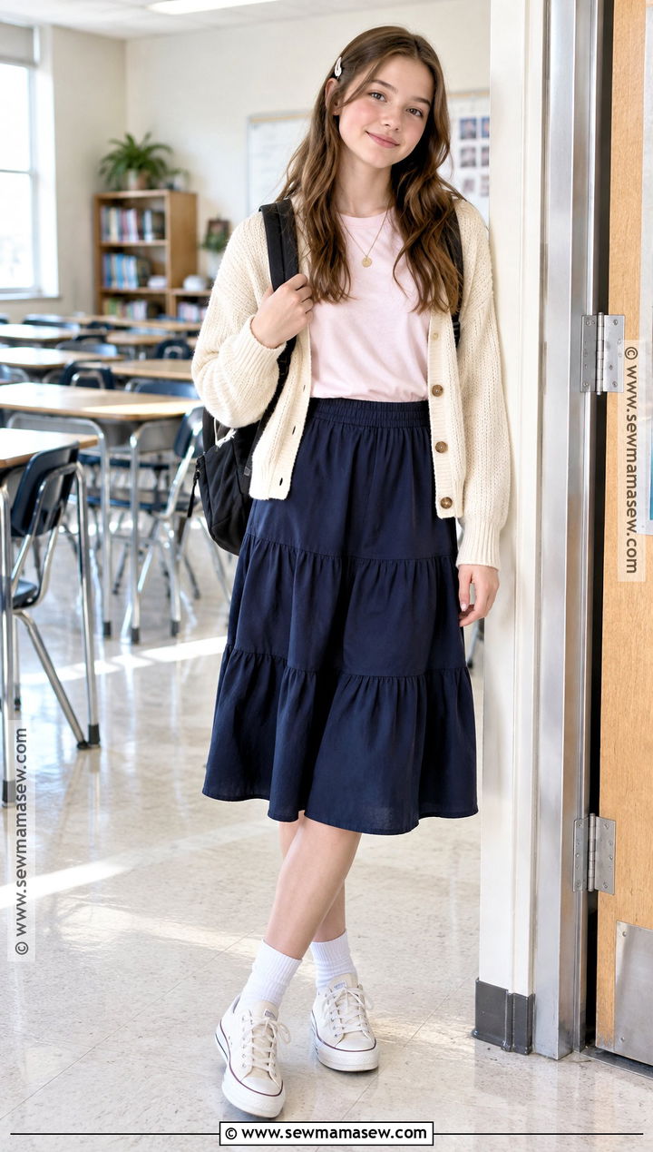 Cardigan And Midi Skirt Back To School Outfit - 15 Back To School Outfits For 8Th Graders