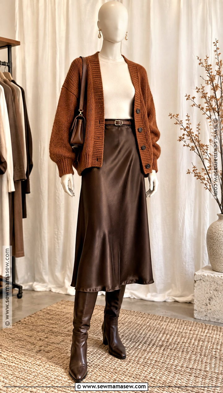 Cardigan And Midi Skirt Fall Clothing Display - 15 Cozy Fall Clothing Display Ideas
