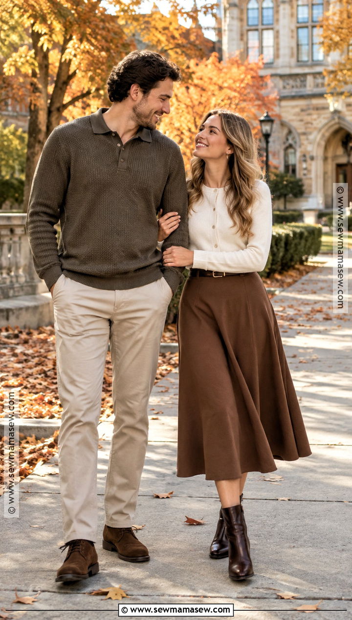 Cardigan And Midi Skirt Fall Engagement Photo Outfit - 25 fall engagement photos outfits