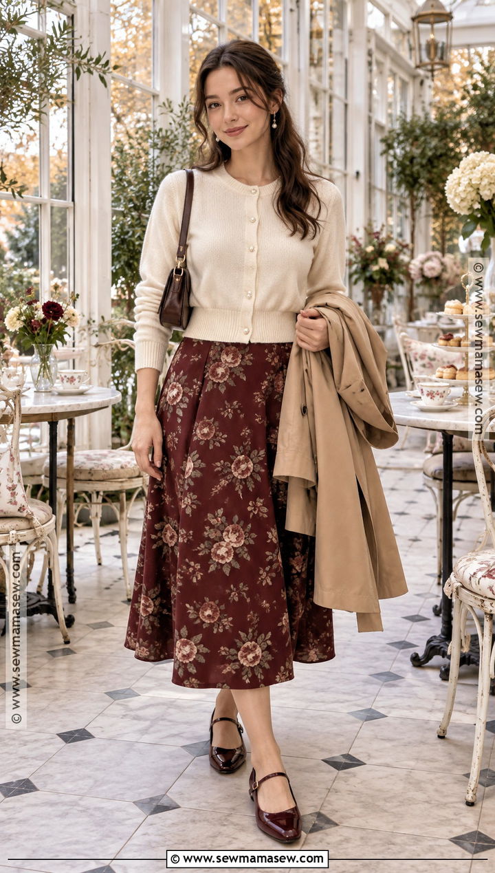Cardigan And Midi Skirt Fall Tea Party Outfit - 25 fall tea party outfit ideas