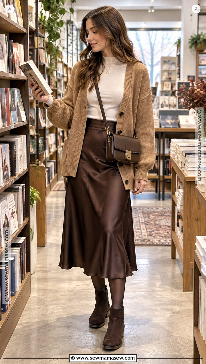 Cardigan And Midi Skirt Shopping Outfit - 20 shopping outfit autumn ideas