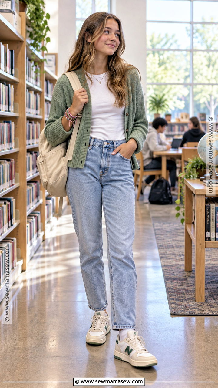 Cardigan And Mom Jeans 8th Grade Outfit - 20 back to school outfits 8th grade for girls