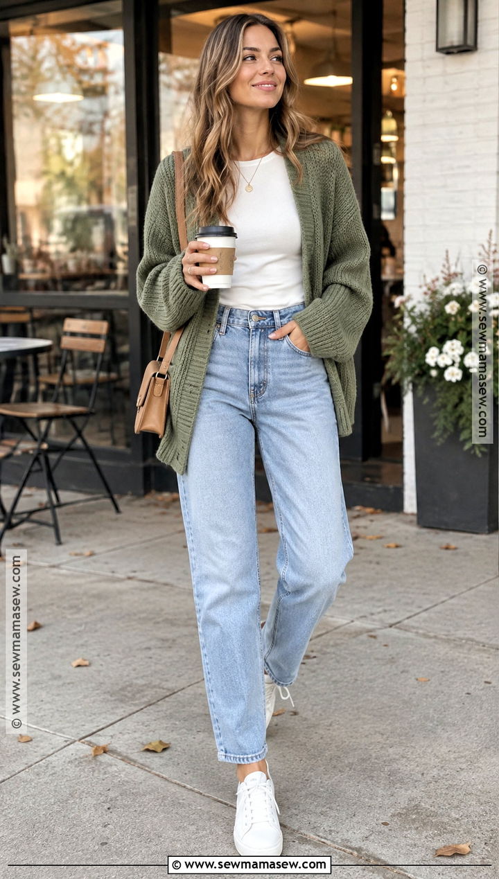 Cardigan And Mom Jeans Fall Outfit - 15 girl next door fall outfits