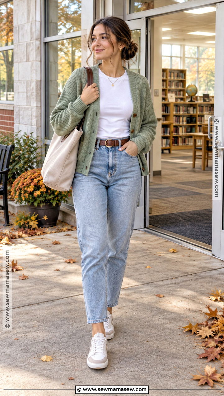 Cardigan And Mom Jeans Fall School Outfit - 15 simple fall school outfits