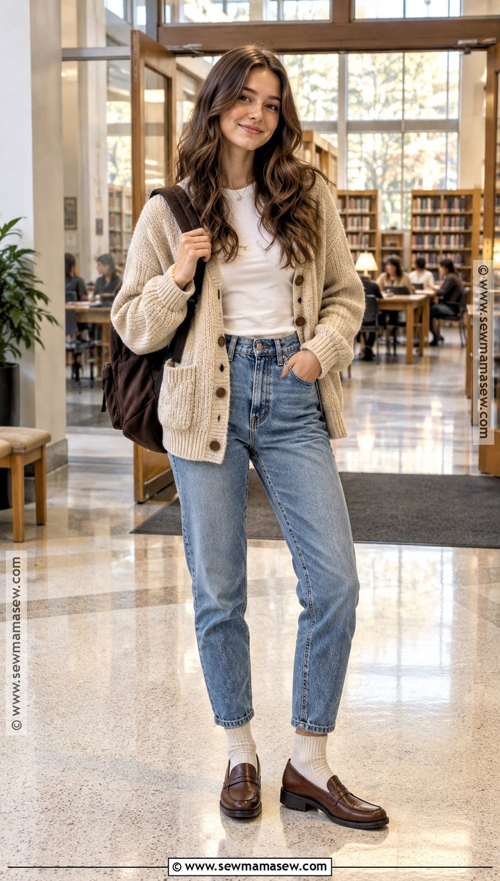 Cardigan And Mom Jeans Fall School Outfit - 25 fall outfit inspo for school ideas