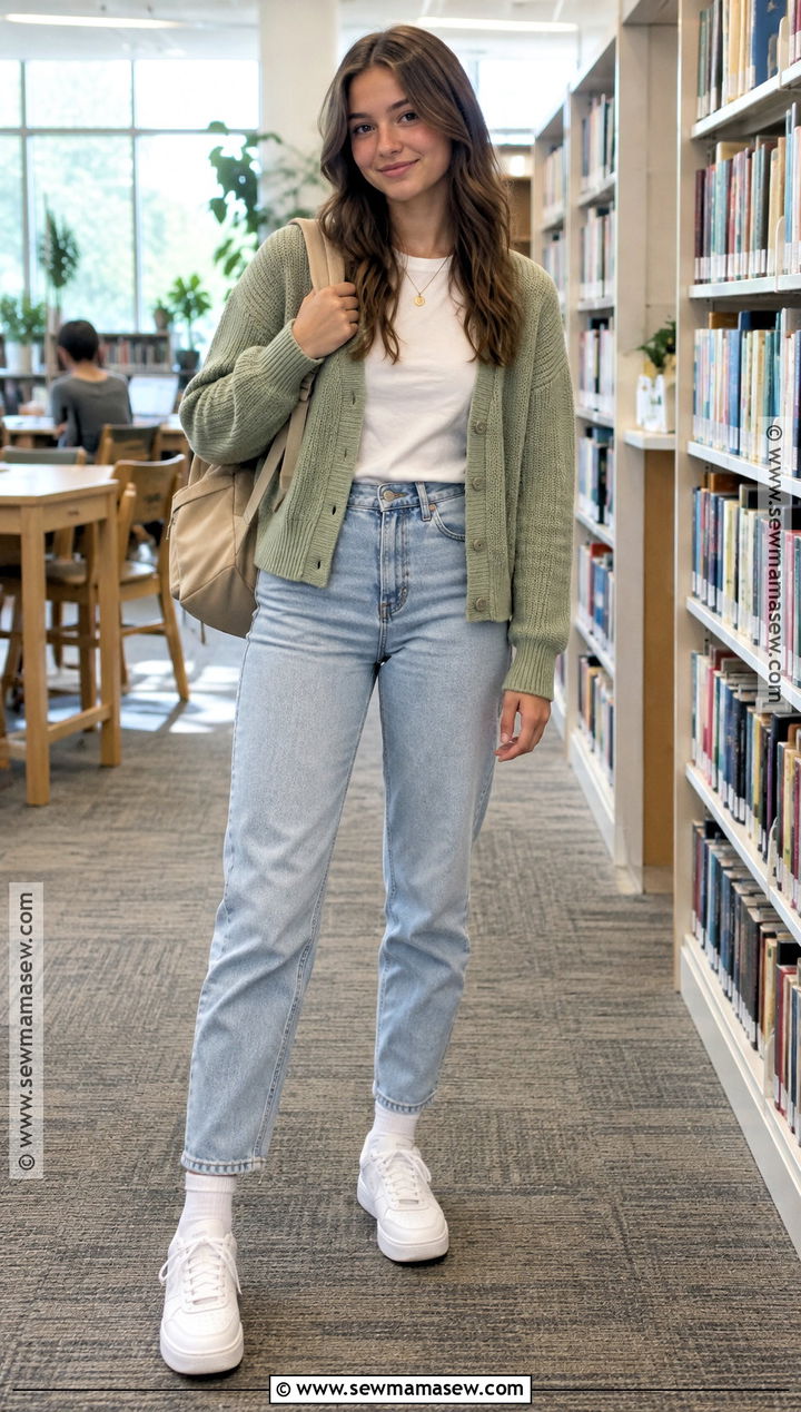 Cardigan And Mom Jeans School Outfit - 15 Back To School Outfits Highschool Casual