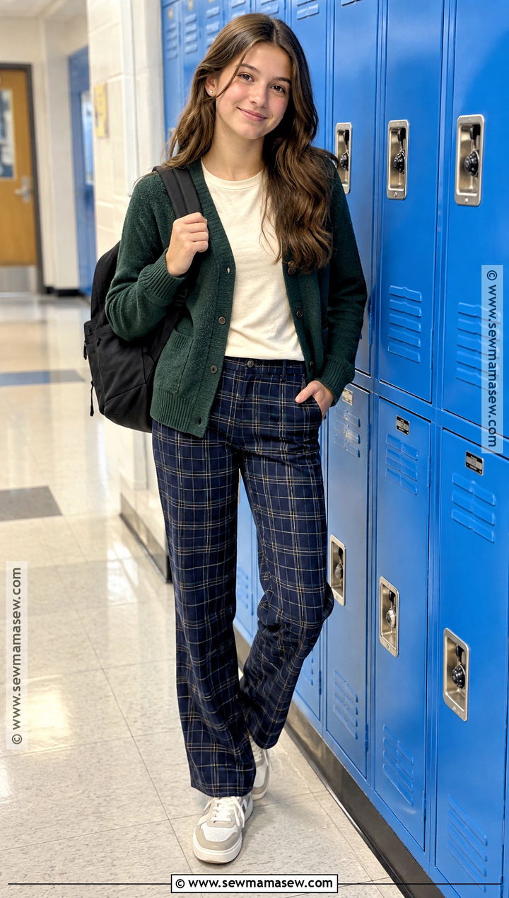 Cardigan And Plaid Pants Back To School Outfit - 15 Back To School Outfits For 12-13