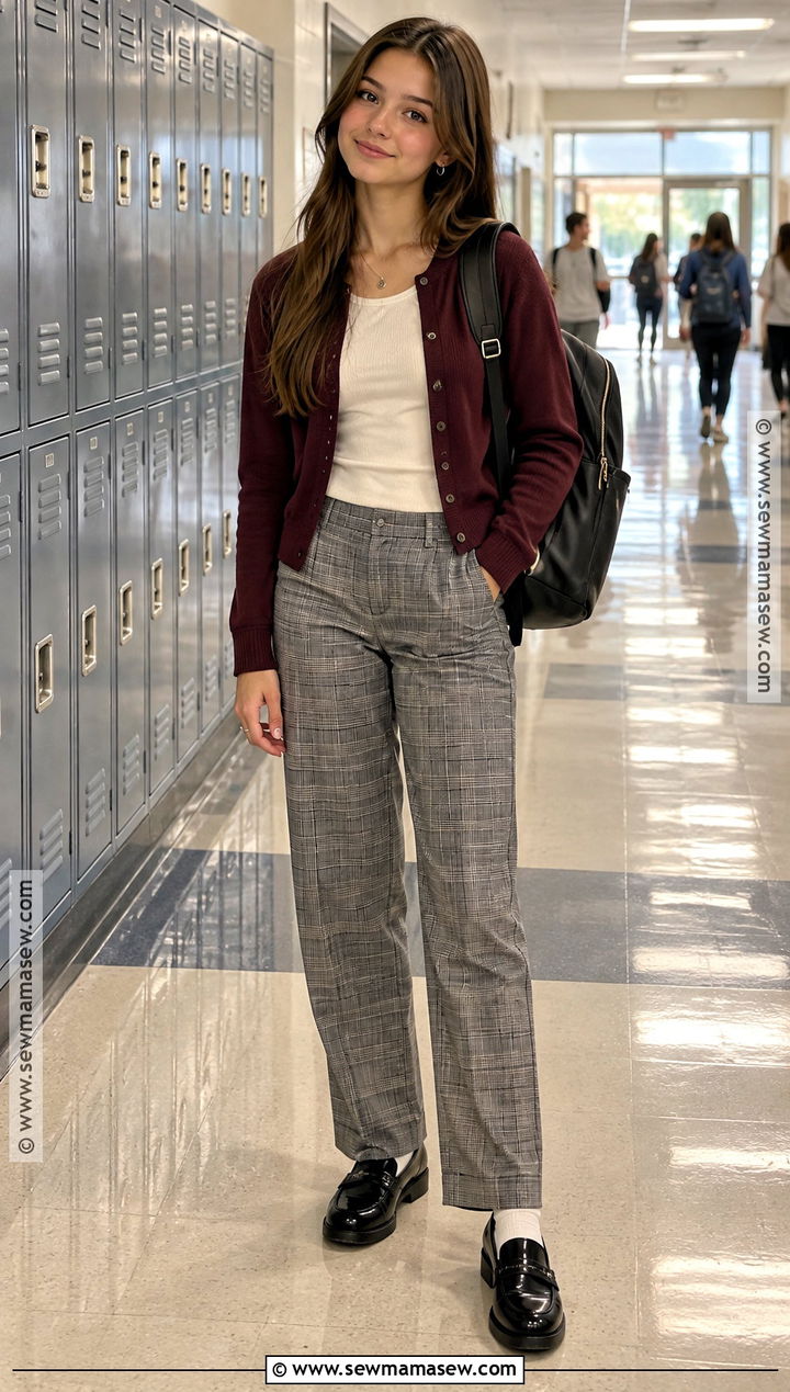 Cardigan And Plaid Pants Outfit - 25 back to school outfits for teens
