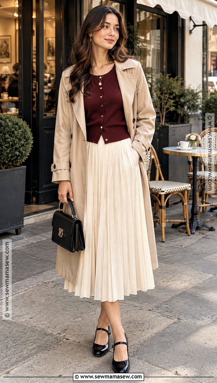 Cardigan And Pleated Midi Skirt Brunch Outfit - 15 fall 2026 brunch outfit ideas