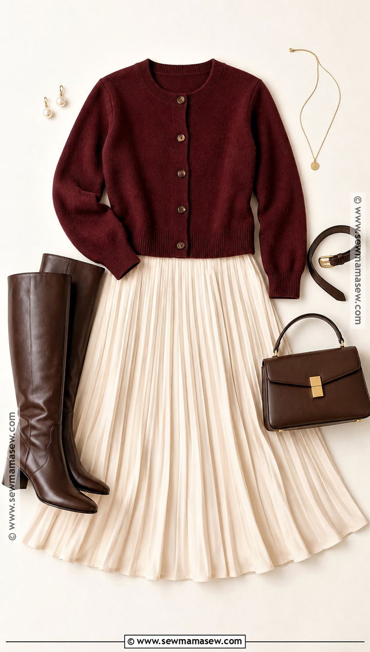 Cardigan And Pleated Midi Skirt Flat Lay - 15 autumn fashion flat lay ideas