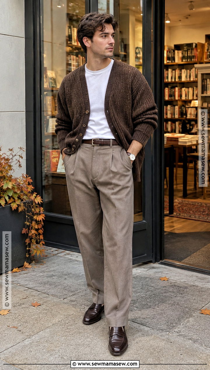 Cardigan And Pleated Pants Fall Outfit - 15 Fall Fits Men Aesthetic