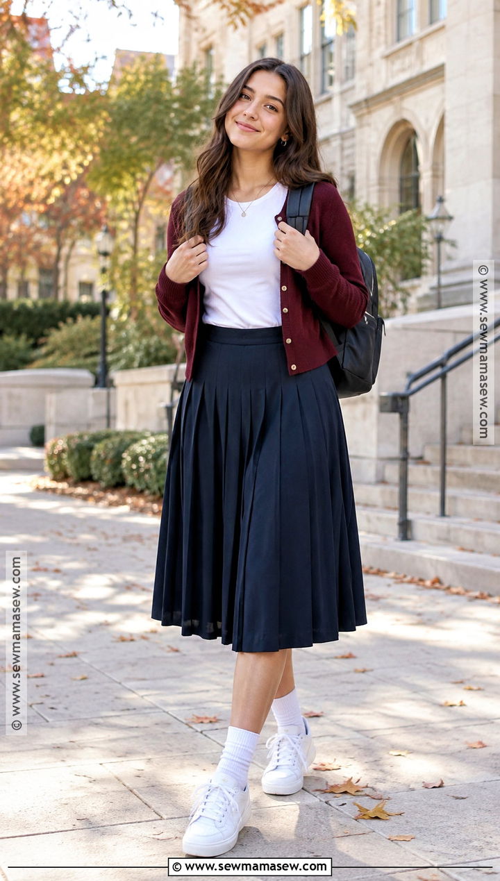 Cardigan And Pleated Skirt Back To School Outfit - 15 back to school outfits inspiration